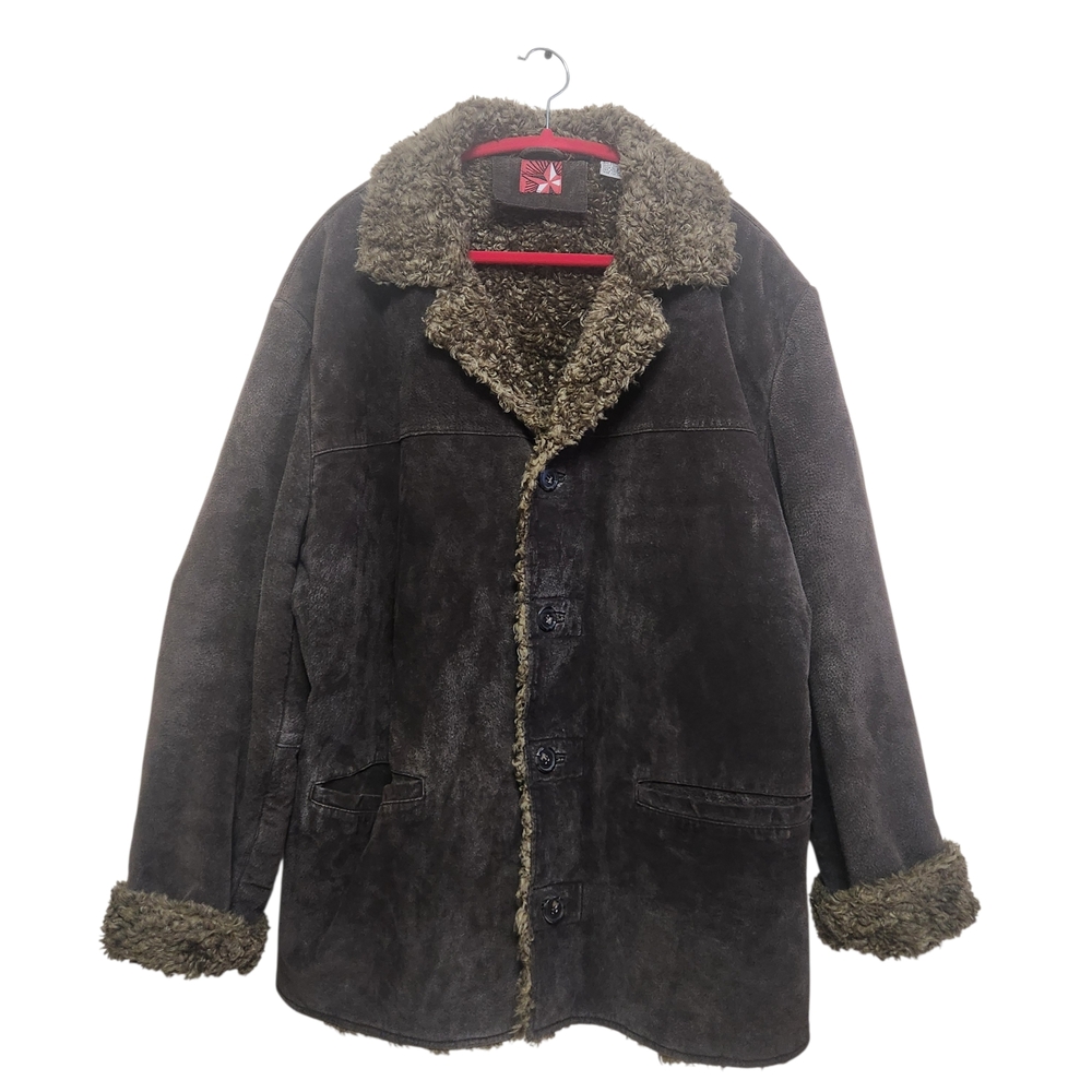 VTG Marlboro Gear Brown Suede Leather Jacket Men's L Coat Sherpa Western Chore